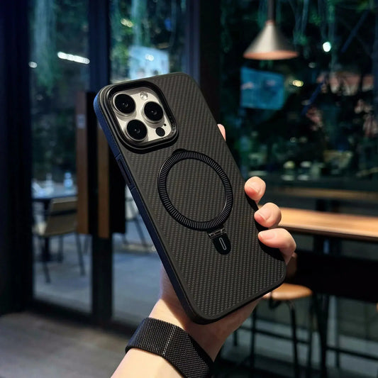 Premium Texture Solid Black MagSafe Case with Magnetic Ring Stand - Mackin Totes