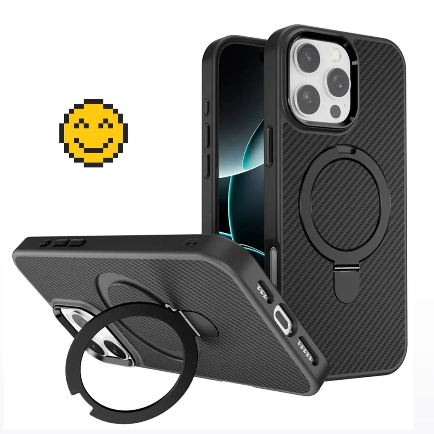 Premium Texture Solid Black MagSafe Case with Magnetic Ring Stand - Mackin Totes