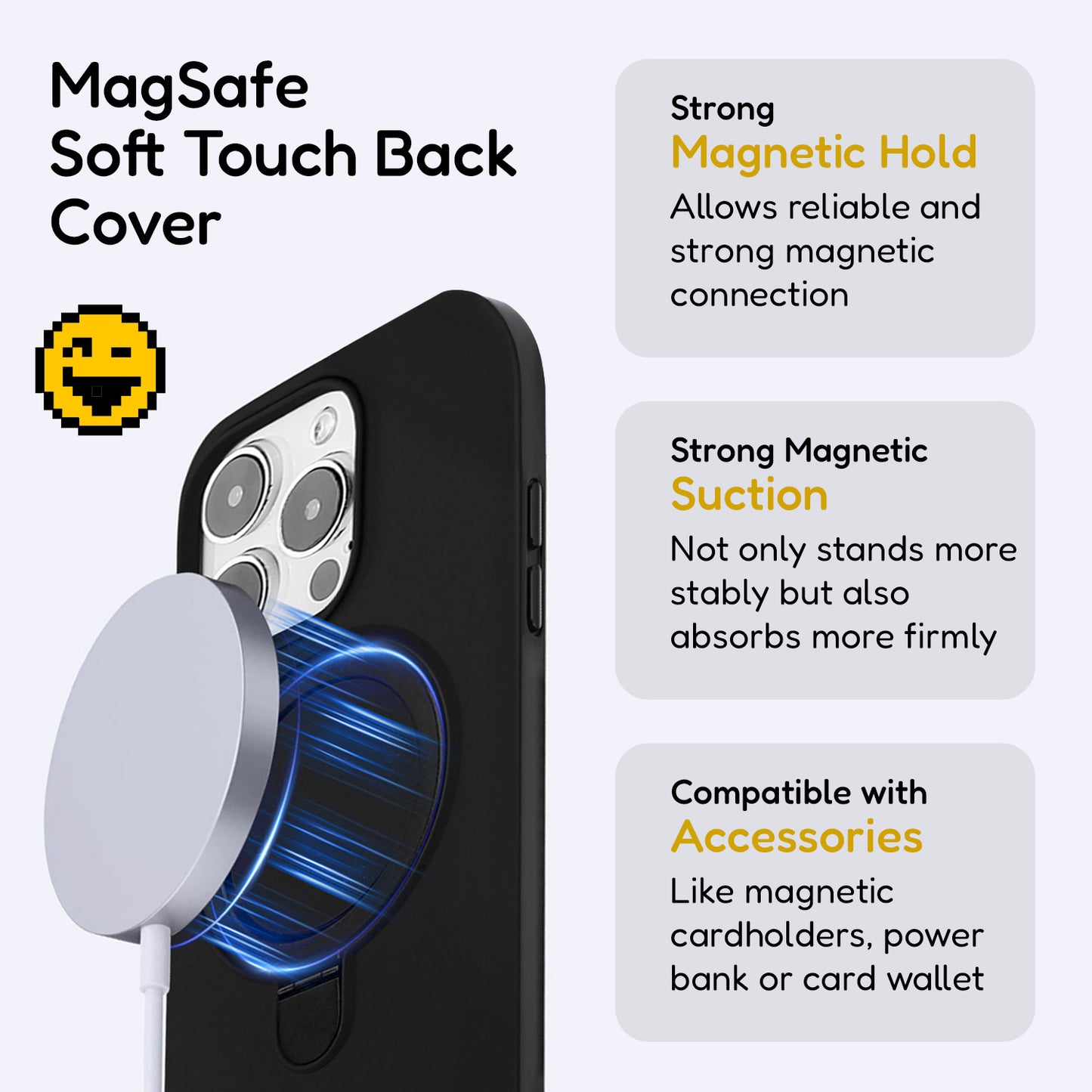 Solid Black Color Soft Touch MagSafe Case With Magnatic Ring