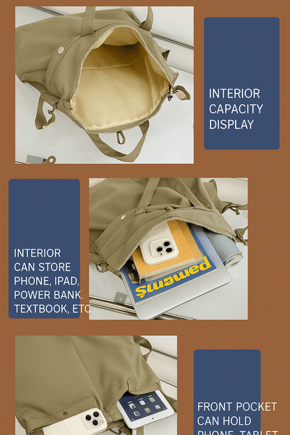 Korean Backpack - Khaki - Trendy Waterproof Korean Backpack | MackinTotes - Mackin Totes