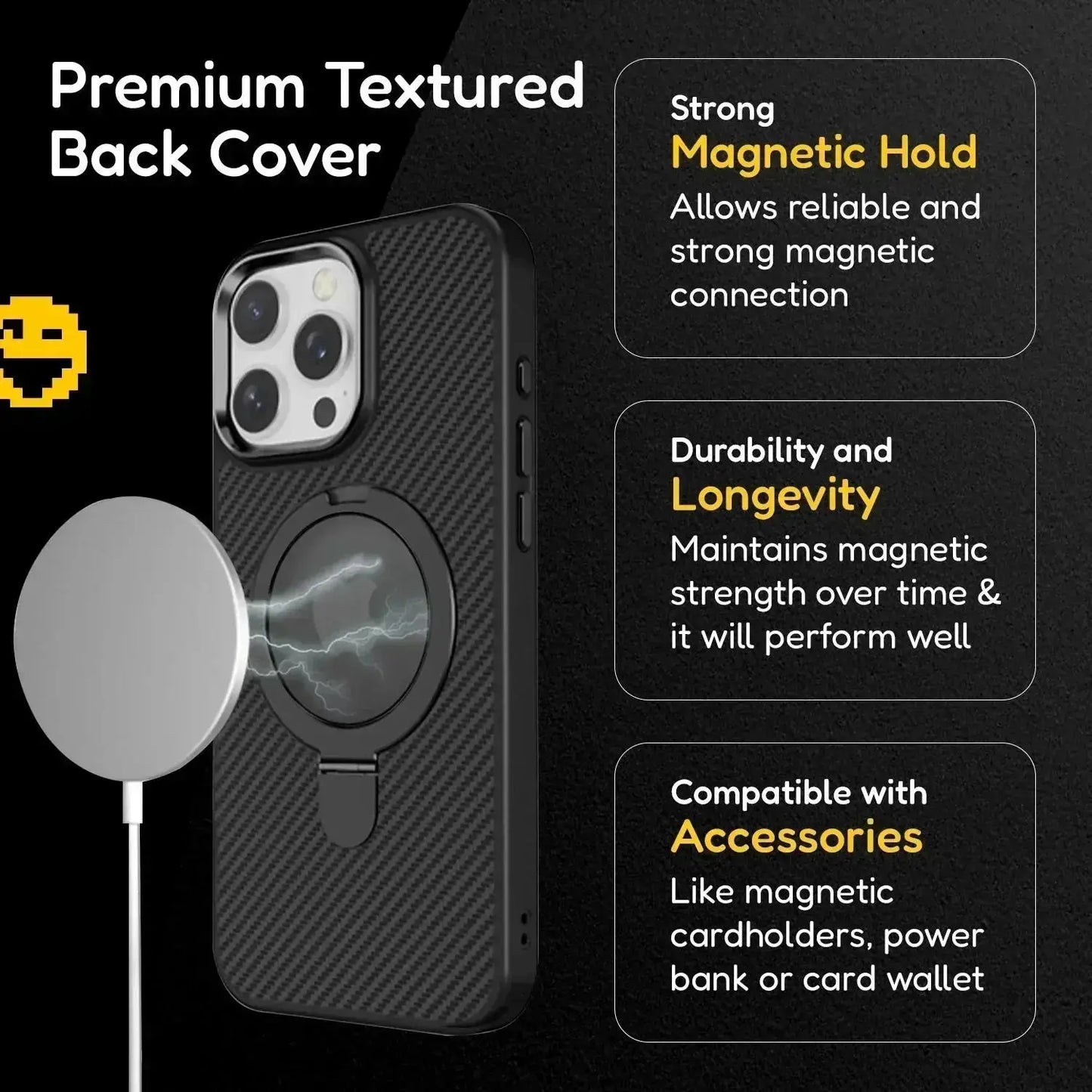 Premium Texture Solid Black MagSafe Case with Magnetic Ring Stand - Mackin Totes