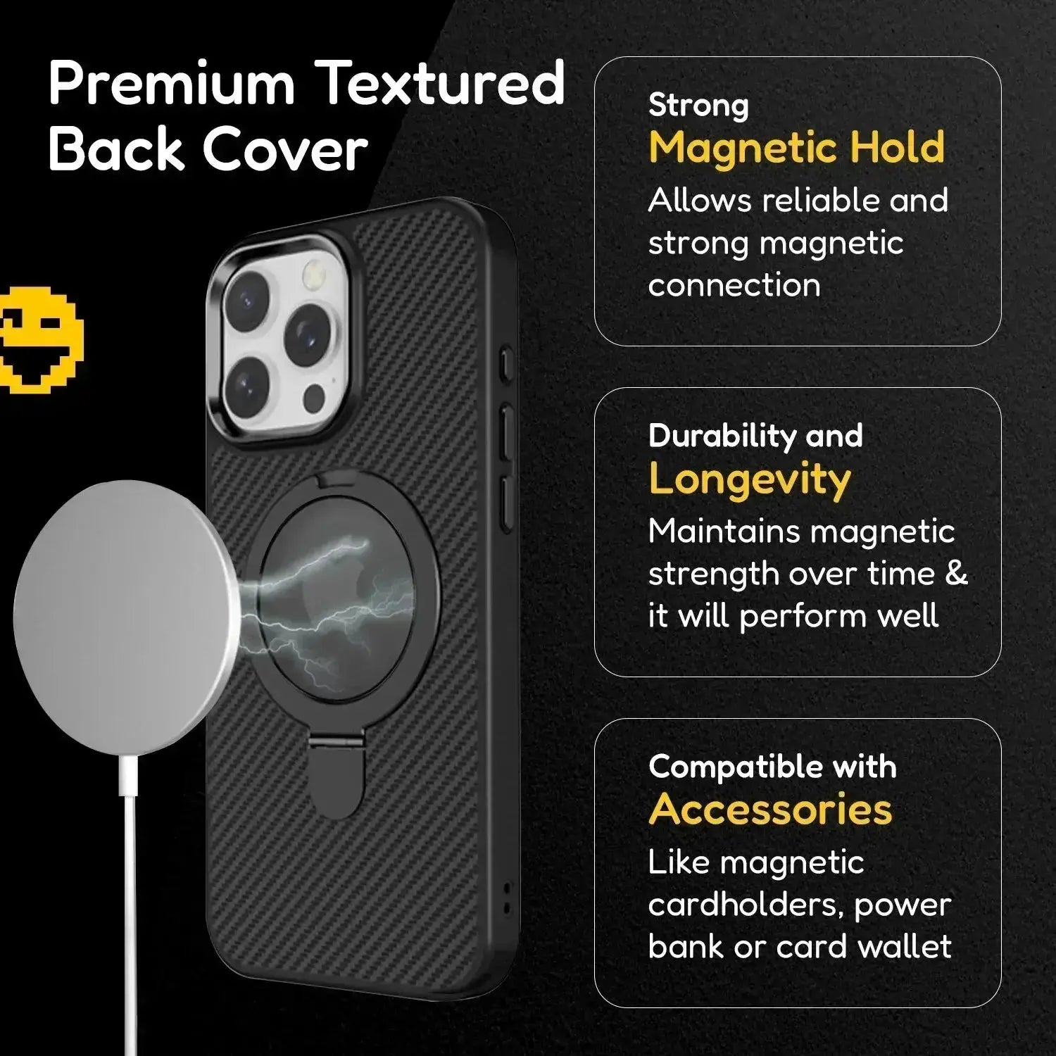 Premium Texture Solid Black MagSafe Case with Magnetic Ring Stand - Mackin Totes