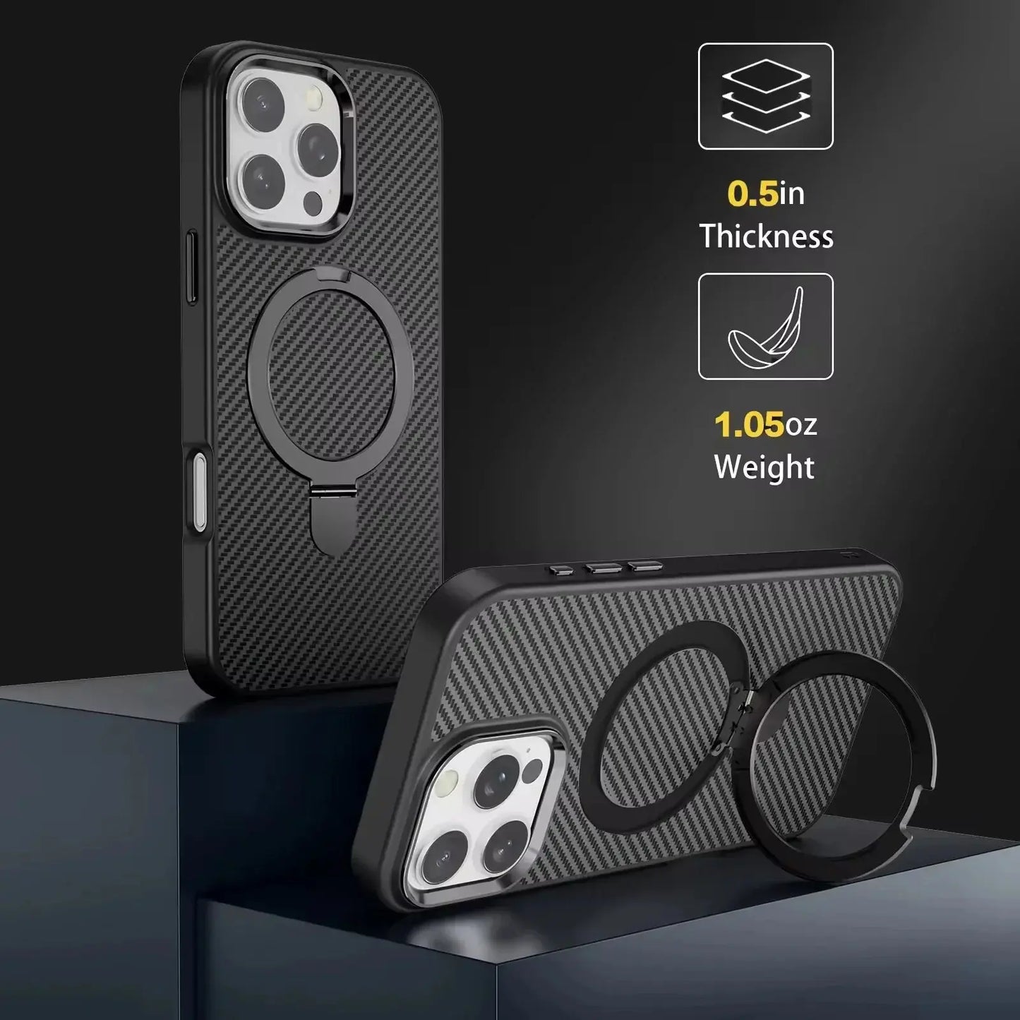 Premium Texture Solid Black MagSafe Case with Magnetic Ring Stand - Mackin Totes