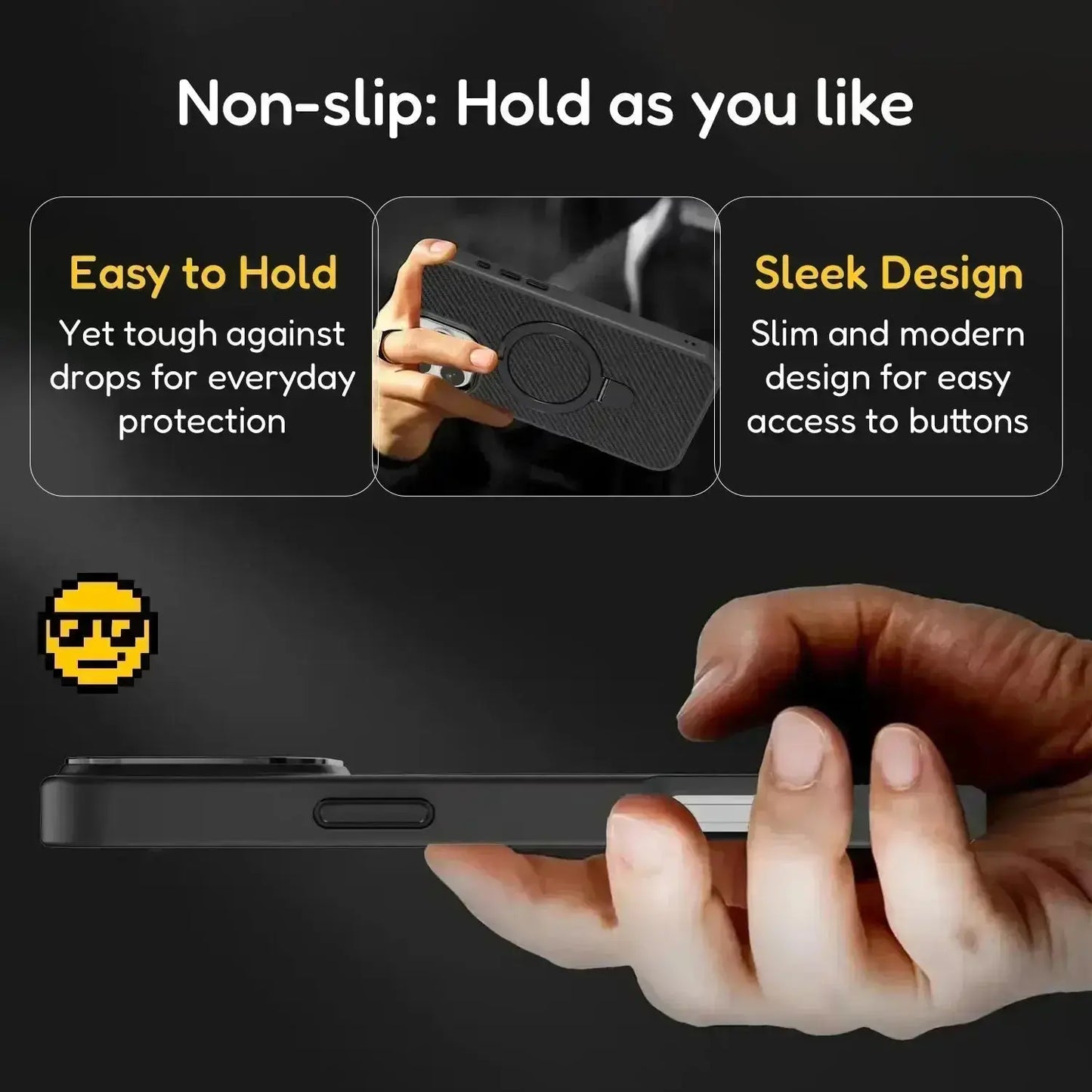 Premium Texture Solid Black MagSafe Case with Magnetic Ring Stand - Mackin Totes