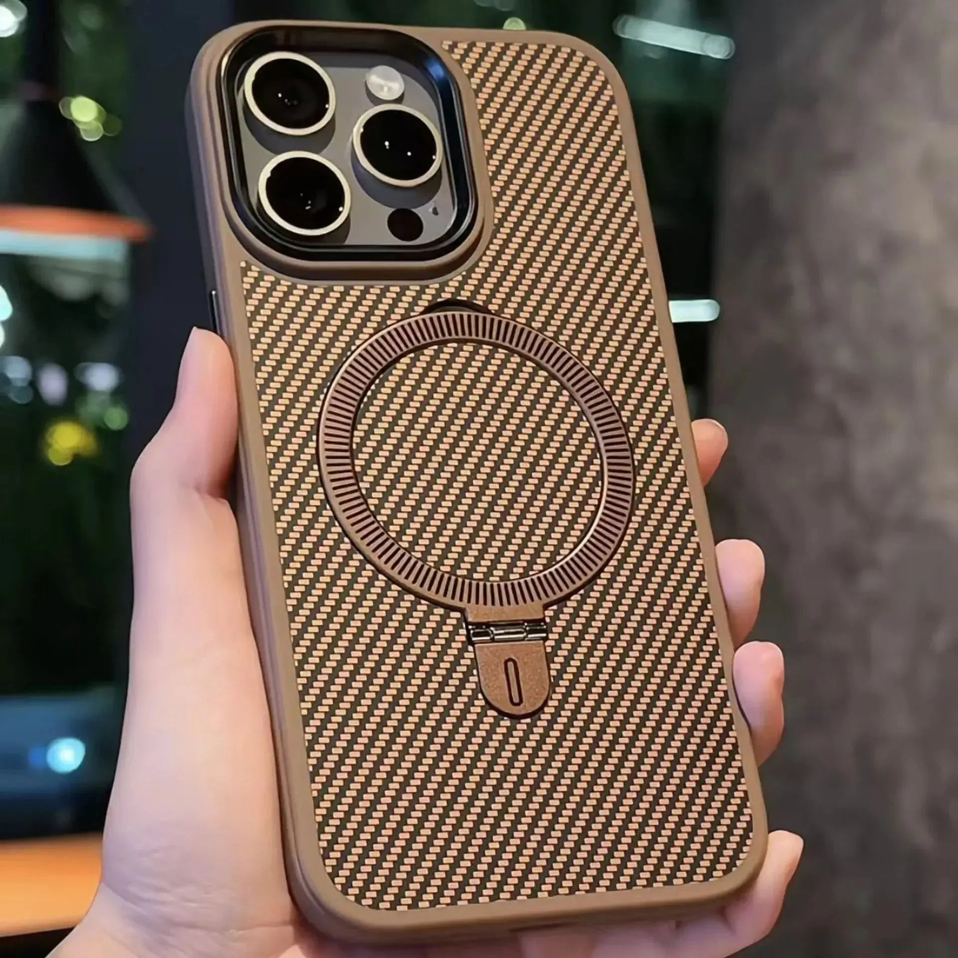 Premium Texture Solid Brown MagSafe Case with Magnetic Ring Stand - Mackin Totes