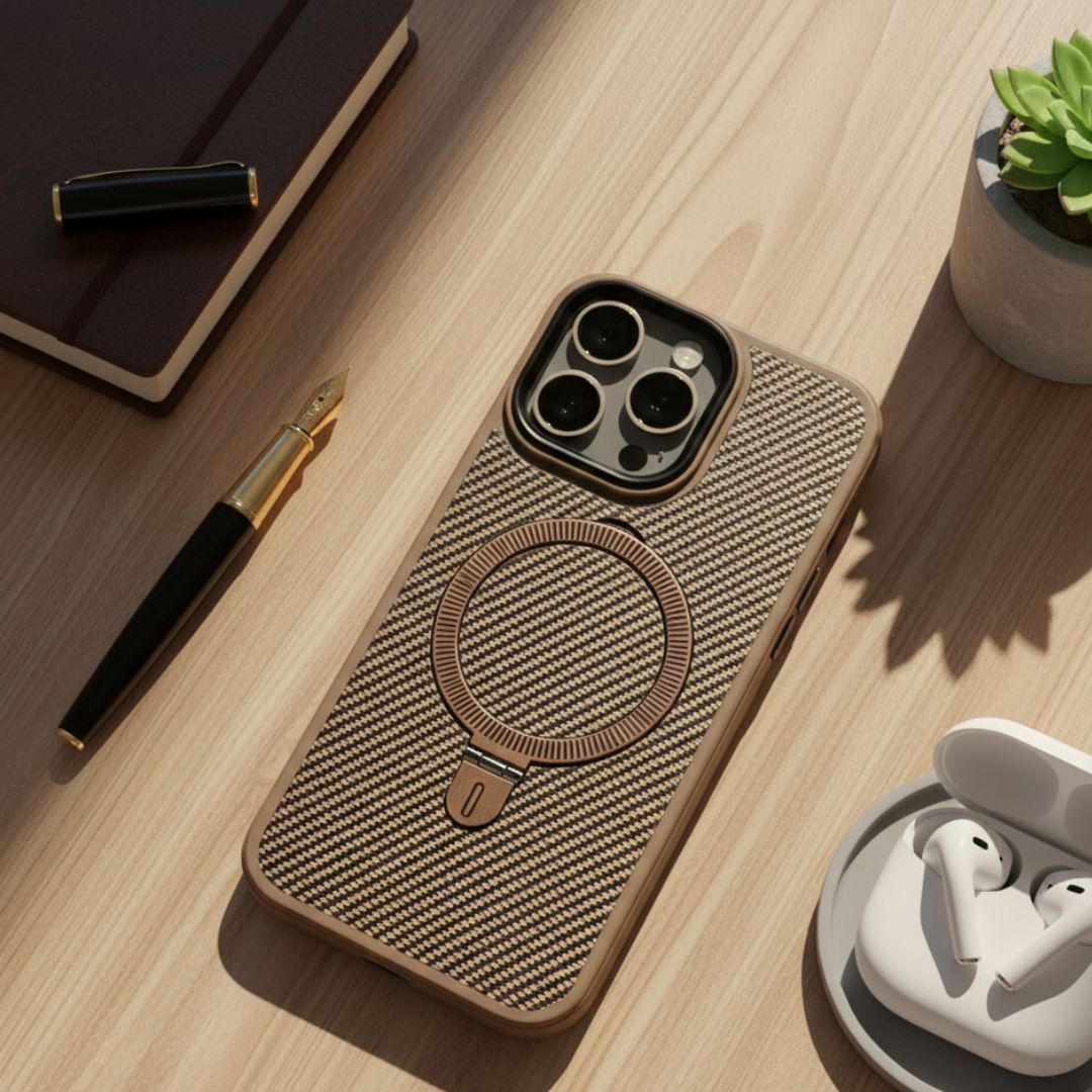 Premium Texture Solid Brown MagSafe Case with Magnetic Ring Stand - Mackin Totes