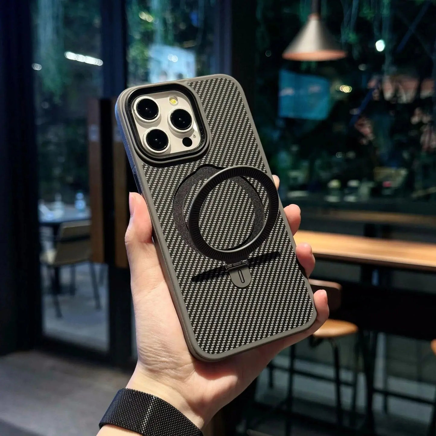 Premium Texture Solid Grey MagSafe Case with Magnetic Ring Stand - Mackin Totes