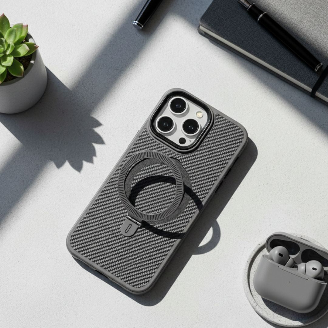 Premium Texture Solid Grey MagSafe Case with Magnetic Ring Stand - Mackin Totes