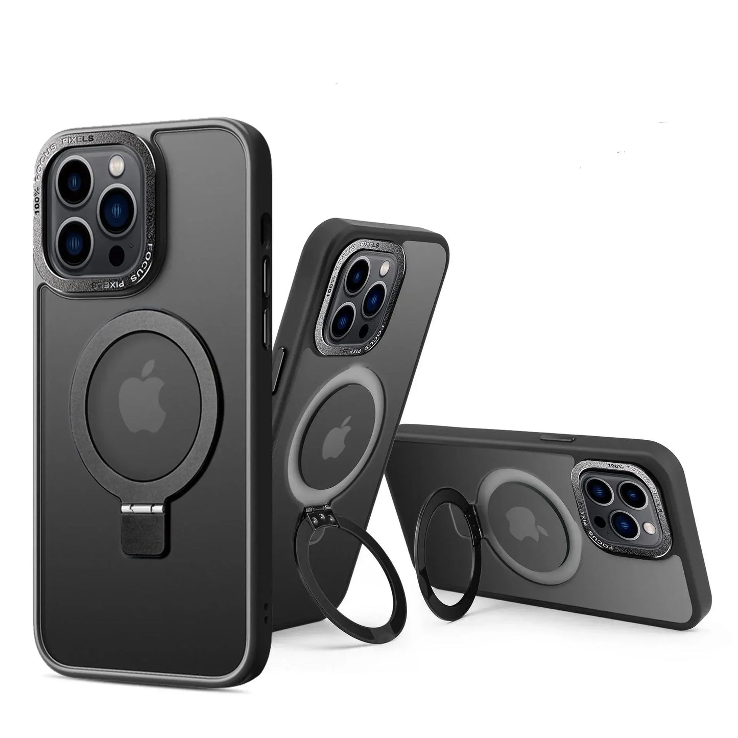 Solid Black iPhone MagSafe Case with Magnetic Ring Stand - Mackin Totes