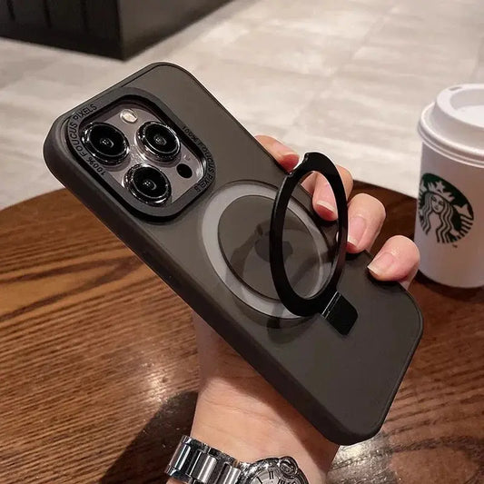 Solid Black iPhone MagSafe Case with Magnetic Ring Stand - Mackin Totes