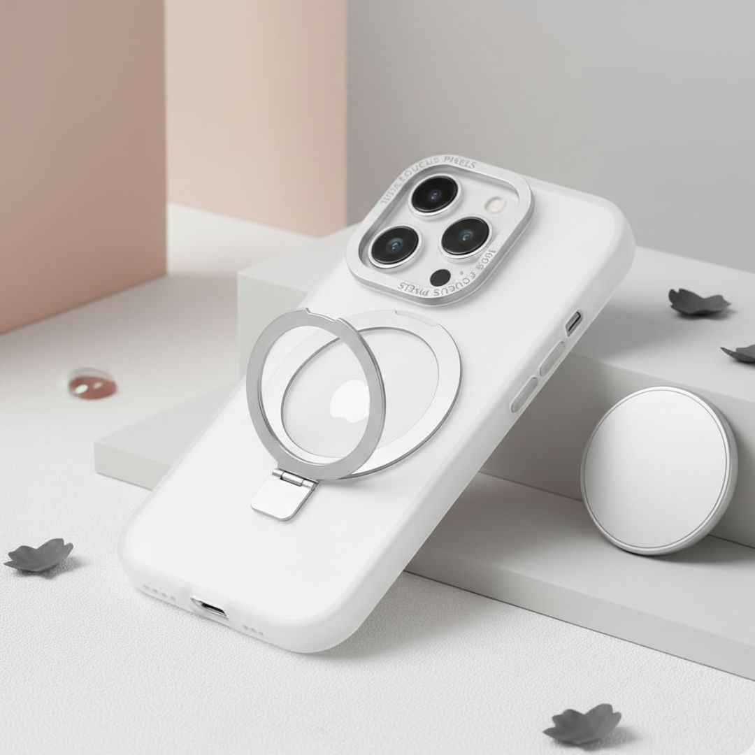 Solid White iPhone MagSafe Case with Magnetic Ring Stand - Mackin Totes