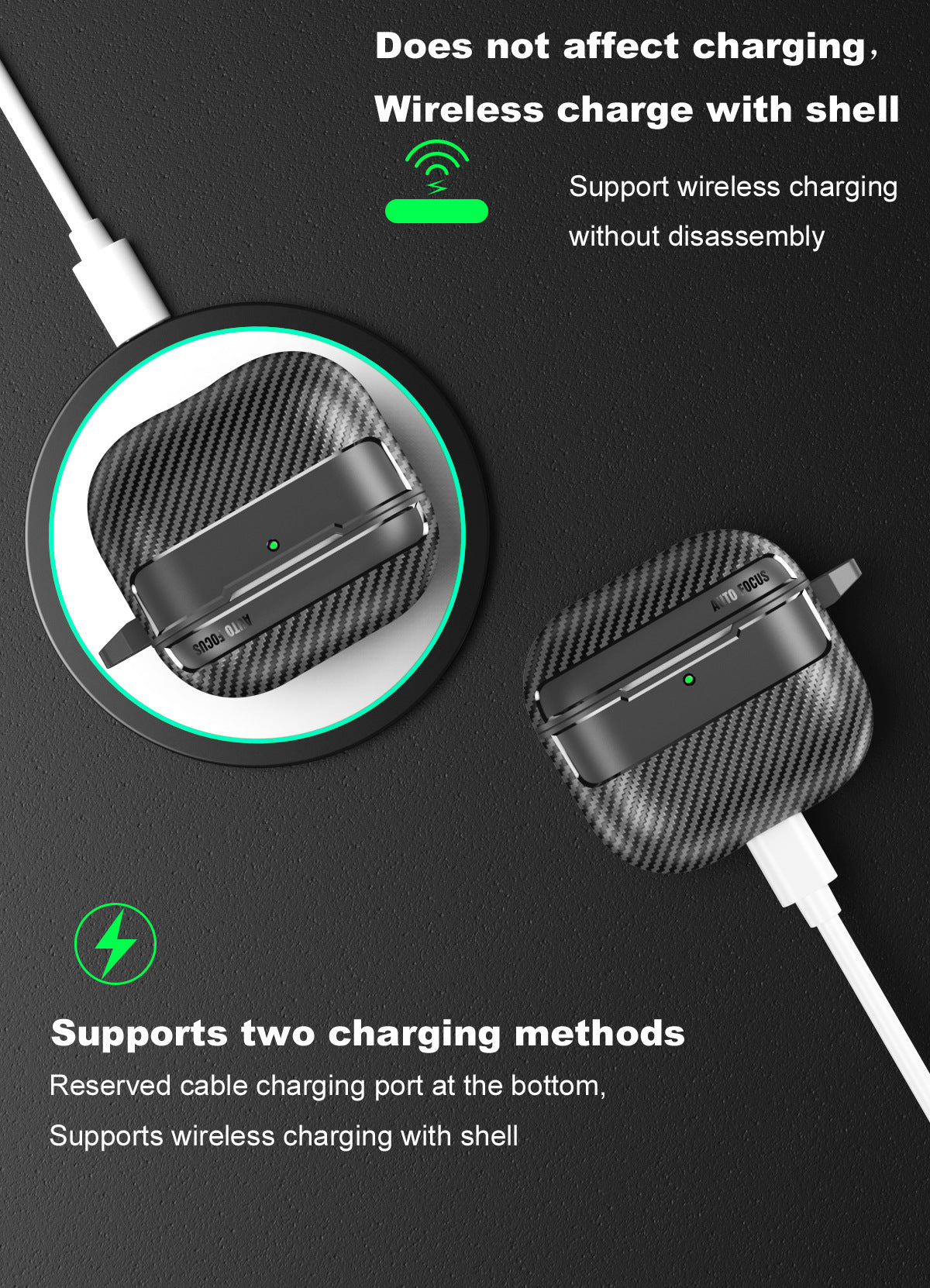 Textured AirPods Case Cover "without" Carabiner Ring - Black - Mackin Totes